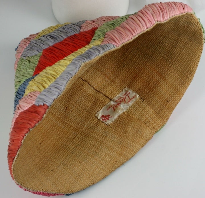 Women's Italian Raffia and Straw Harlequin Pattern 1950s Resort Hat