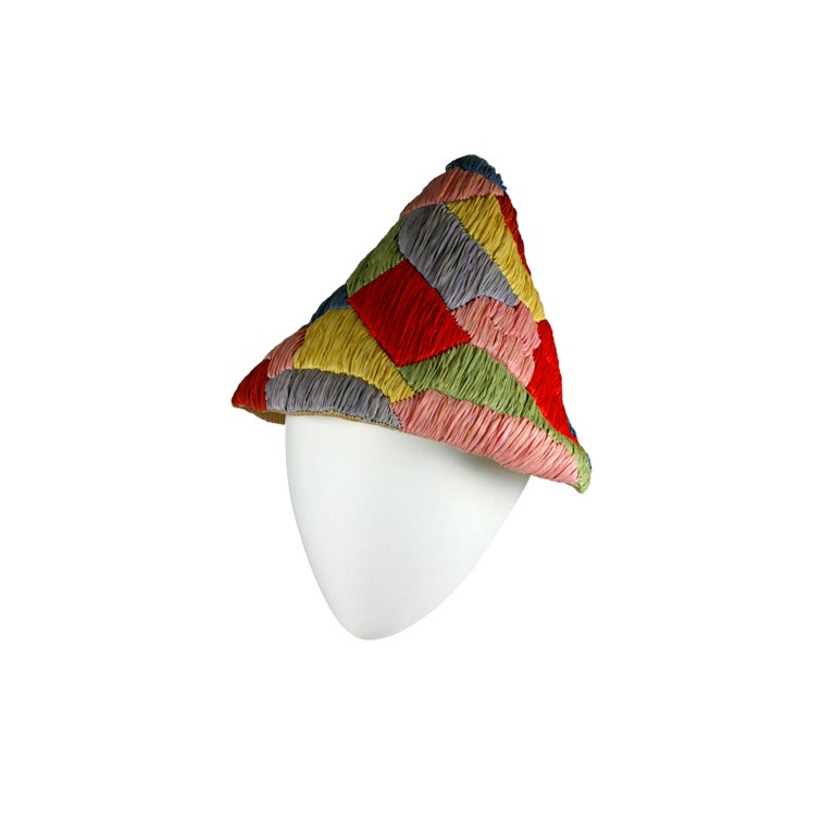 Italian Raffia and Straw Harlequin Pattern 1950s Resort Hat