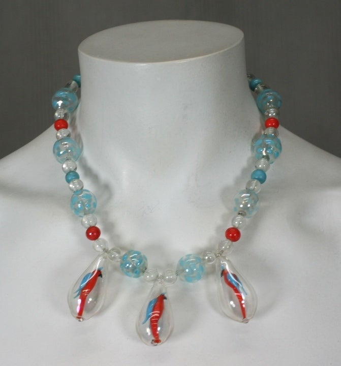 Collana a bolle d'uccello in vetro soffiato italiano In condizioni ottime in vendita a New York, NY