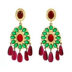 Kenneth Jay Lane Ruby and Emerald Chandelier Earrings