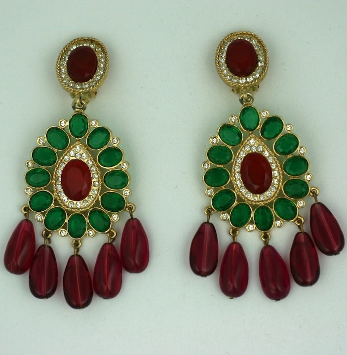 Kenneth Jay Lane Ruby and Emerald Chandelier Earrings 1
