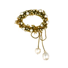 Retro Miriam Haskell Pearl and Pave Wreath Brooch