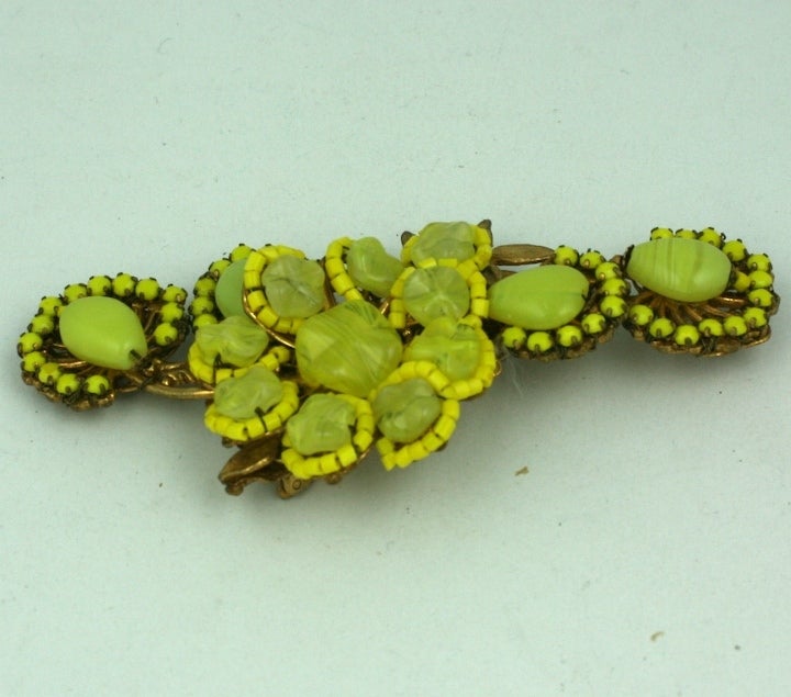 Miriam Haskell Limoncello Pate de Verre Brooch In Excellent Condition For Sale In New York, NY