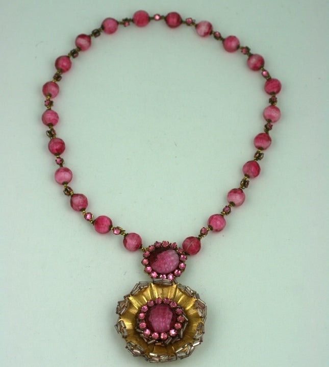 Miriam Haskell - Verre vénitien rose  Parure d'accessoires Bon état - En vente à New York, NY
