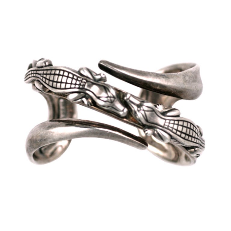 Barry Keiselstein Cord Dueling Alligator and Diamond Cuff