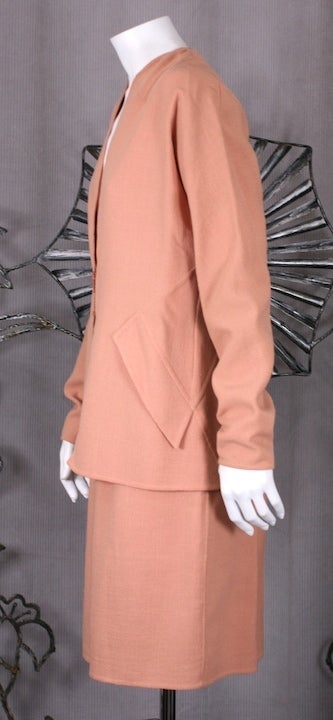 Pink Geoffrey Beene Dusty Apricot Lurex Stretch Crepe Suit For Sale