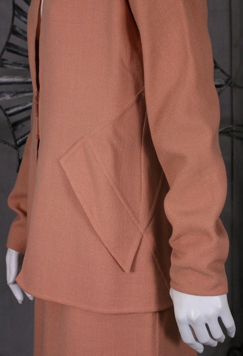 Geoffrey Beene Dusty Apricot Lurex Stretch Crepe Suit In Excellent Condition For Sale In New York, NY