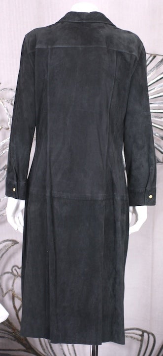 Women's Gianni Versace Black Suede Shirtdress For Sale