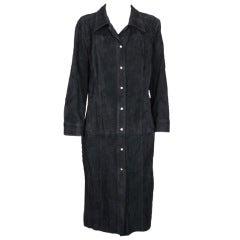 Gianni Versace - Vestito a camicia in pelle scamosciata nera