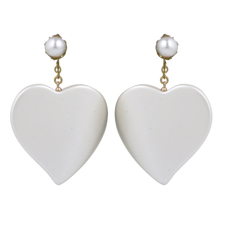 Miriam Haskell Pearl Lacquer Heart  Earrings