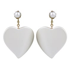 Retro Miriam Haskell Pearl Lacquer Heart  Earrings