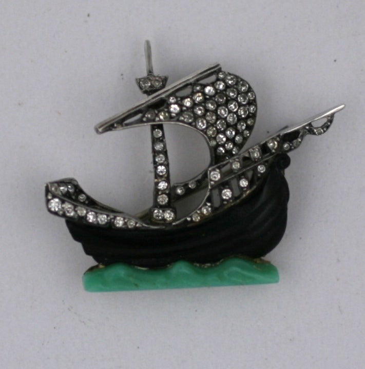 French Paste Sterling and Bakelite Galleon Brooch 1