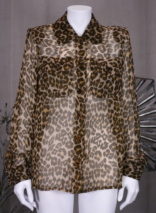 Yves Saint Laurent Silk Chiffon Leopard Blouse