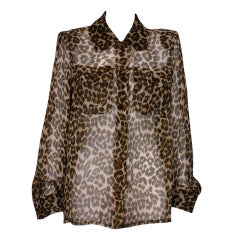 Vintage Yves Saint Laurent Silk Chiffon Leopard Blouse