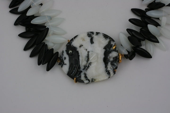 Contemporary MWLC Zebra Agate Angel Fish Necklace For Sale
