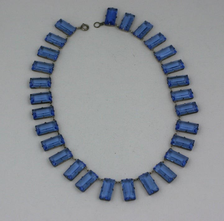 Attractive art deco blue crystal necklace set in sterling silver mounts. USA 1930s. 14.5