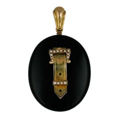 Antique Victorian Onyx and Seed Pearl Locket
