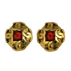 Chanel Citrine Poured Glass Logo Earrings 5