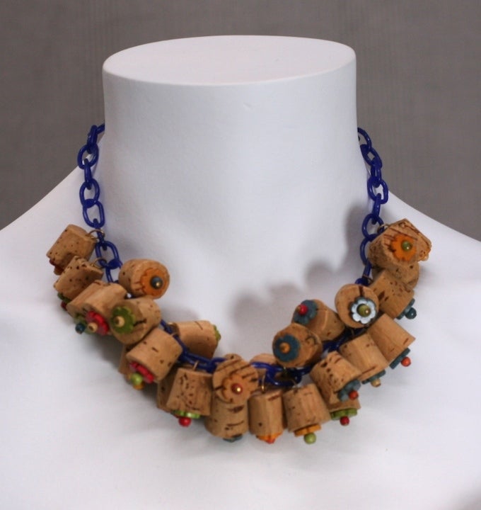 Art-Déco-Halskette aus Bakelit, Kork und Holz Damen im Angebot