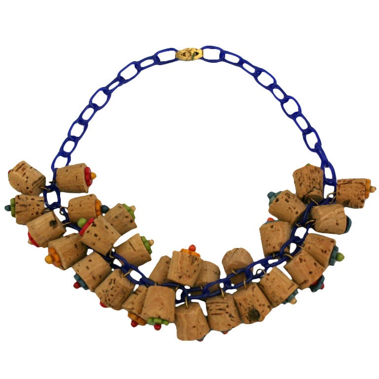Art-Déco-Halskette aus Bakelit, Kork und Holz im Angebot