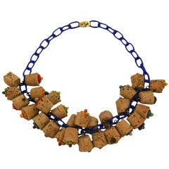 Art Deco Bakelite Cork and Wood Necklace