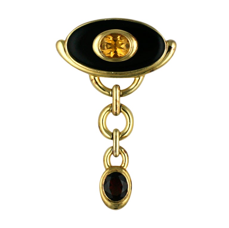 Kai Yin Lo Onyx and Gemstone Brooch/Pendant For Sale