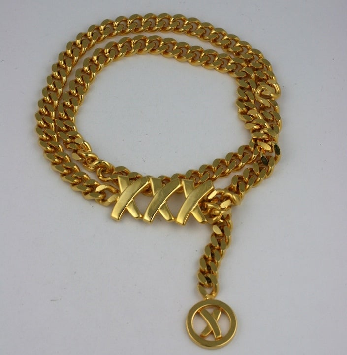 Paloma Picassos heavy gilt bronze curb chain belt with signature triple 