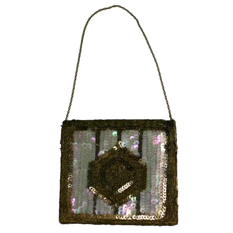 French Deco Sequinned Mini Purse For Sale
