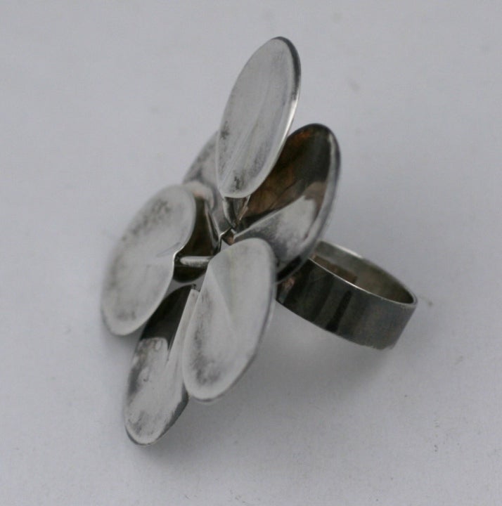 Modernist Sterling Lily Pad Ring For Sale at 1stDibs