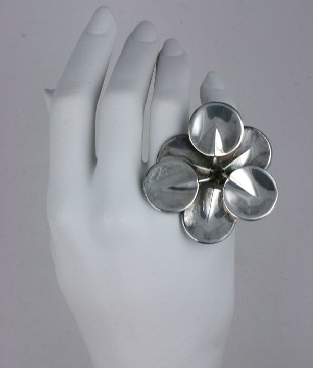 Modernist Sterling Lily Pad Ring For Sale 1