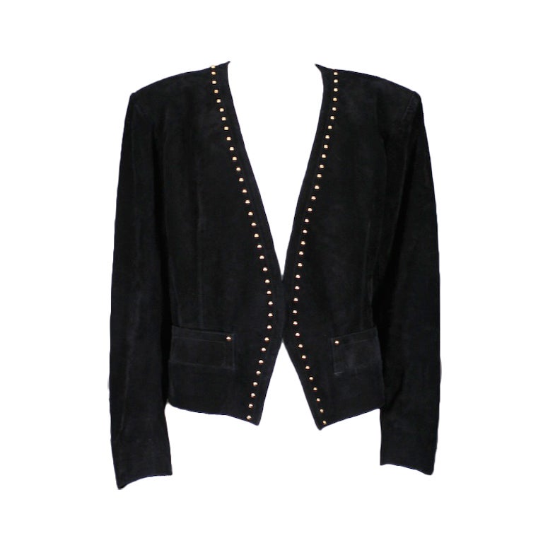 YSL Gold Studded Black Suede Jacket For Sale