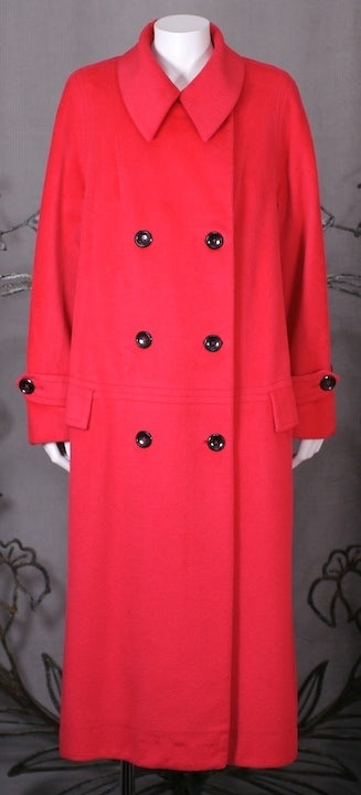 Cherry Cashmere Double Breasted Coat In Excellent Condition In New York, NY