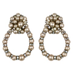 Vintage Rousselet Faux Pearl and Diamonte Earrings