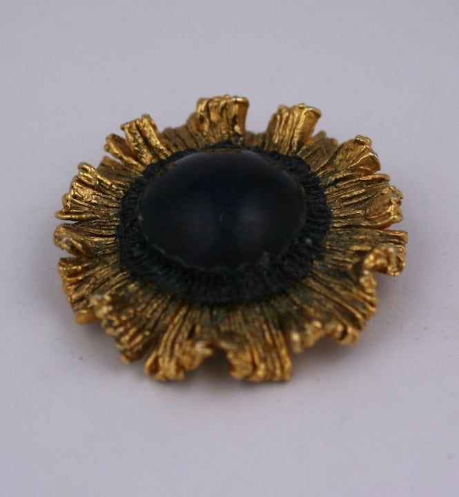 Women's Line Vautrin Cobalt Glass and Carved  Gilt Talosel Brooch For Sale