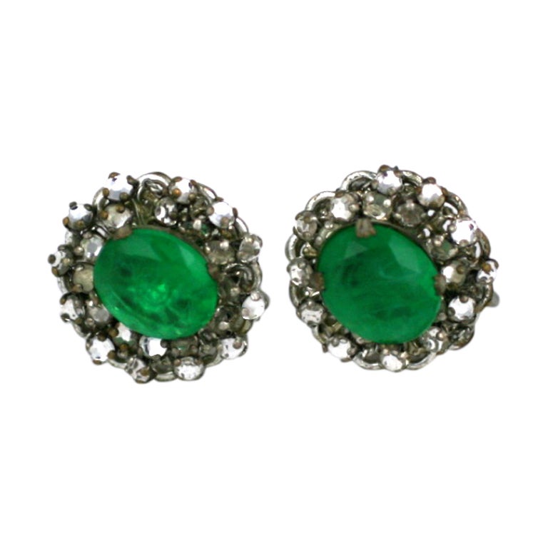 Miriam Haskell Emerald and Crystal Earclips