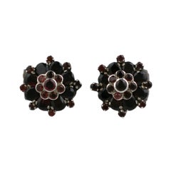 Vintage Garnet Flower Cluster Earrings