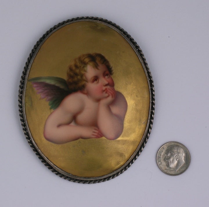 Edwardian Massive 19th Century Porcelain Putti Brooch For Sale