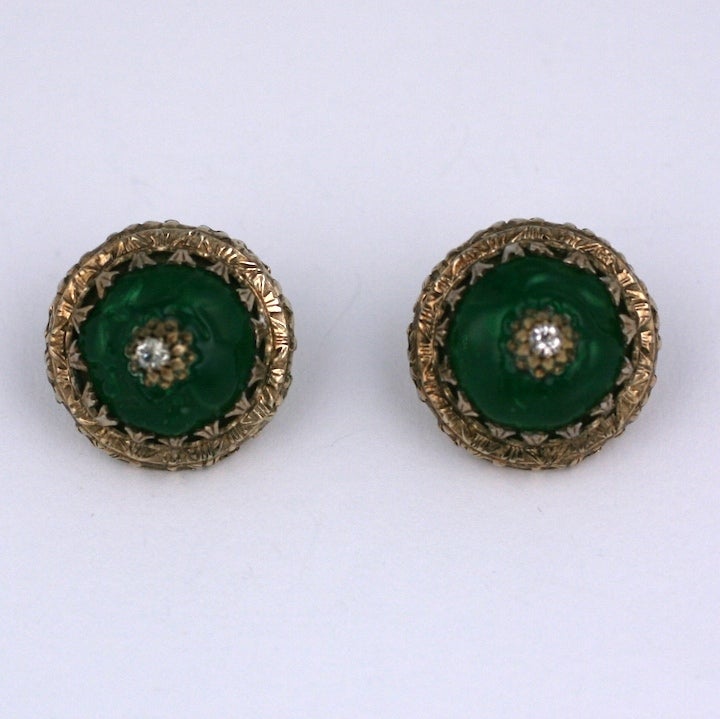 Nettie Rosenstein Emerald Pate de Verre Earrings