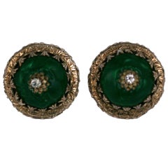 Nettie Rosenstein Emerald Pate de Verre Earrings