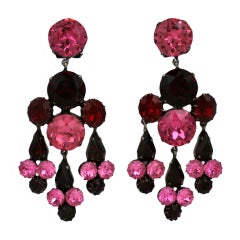 Vintage French Pink and Ruby Chandelier Earrings