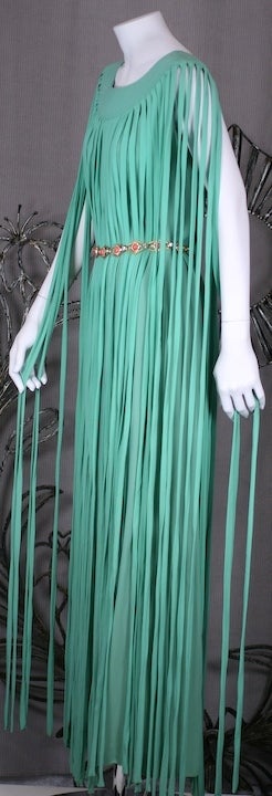 Seafoam Chiffon Italian Bias Strip Gown In Excellent Condition For Sale In New York, NY