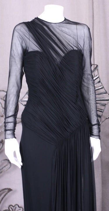 Women's Vicky Tiel Draped Illusion and Matte Jersey Gown For Sale