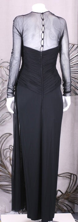 Vicky Tiel Vestido de Ilusión Drapeado y Jersey Mate en venta 1