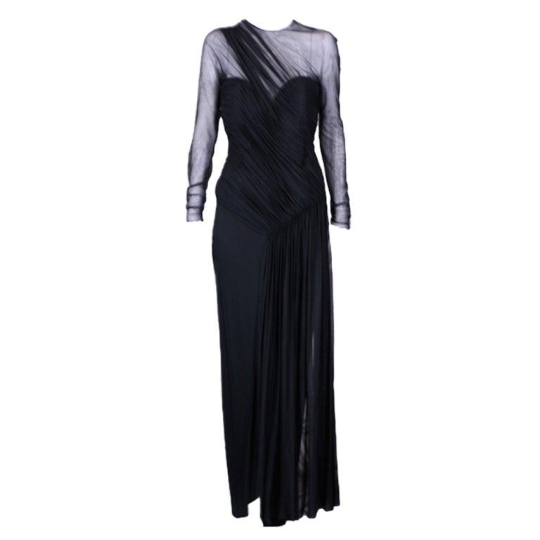 Vicky Tiel Vestido de Ilusión Drapeado y Jersey Mate en venta