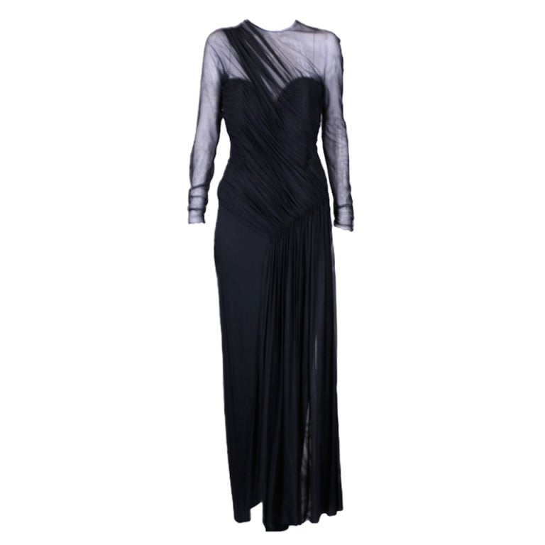 Vicky Tiel Draped Illusion and Matte Jersey Gown For Sale at 1stDibs