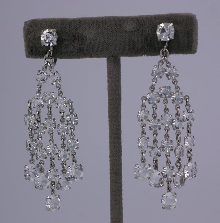 Art Deco articulated crystal earrings with screw back fittings. Rhodium plated. Czech 1930's. Excellent condition. 2.75