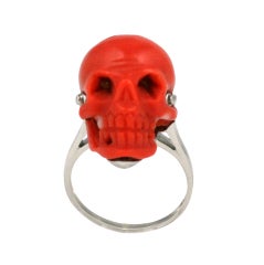 Antique Coral Skull Ring