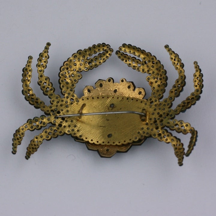 Women's or Men's Rare Victorian Iridized Cut Steel Crab For Sale