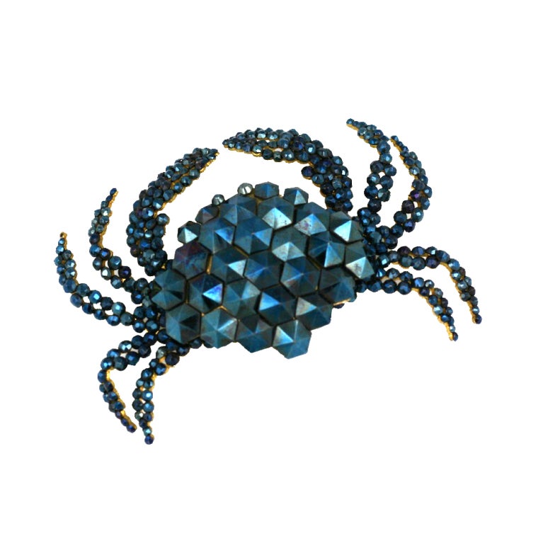 Rare Victorian Iridized Cut Steel Crab For Sale