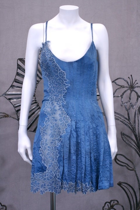 Gianni Versace Silk and Lace Denim Effect Mini